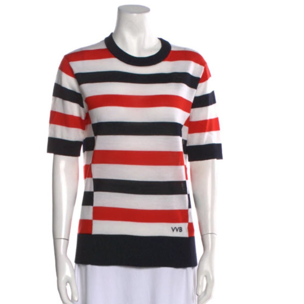 VICTORIA BECKHAM Striped Crew Neck T-Shirt Size: M